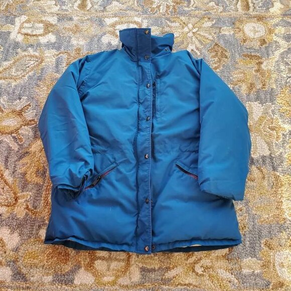 LL BEAN Blue VTG Outdoors Goose Down Parka Puffer Jacket Women's Sz Large Petite - Picture 1 of 8